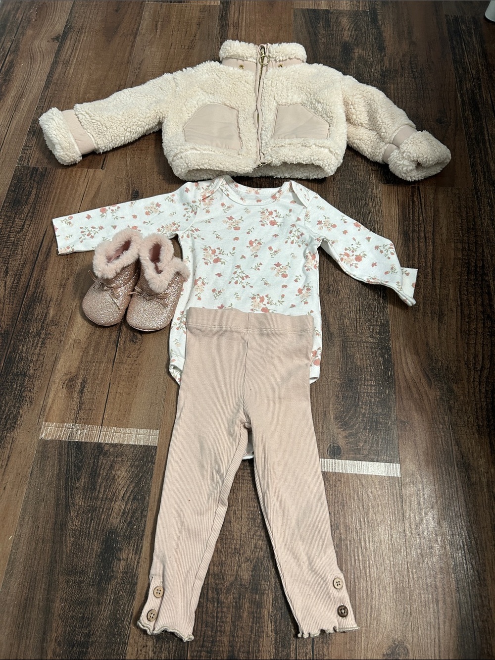 Jessica Simpson jacket and pants with onesie and shoes